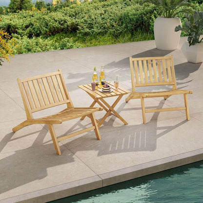 Teak Wood Outdoor Reclining Chair Natural Mid Century Accent Chair Set of 2