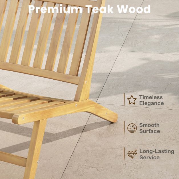 Teak Wood Outdoor Reclining Chair Natural Mid Century Accent Chair Set of 2