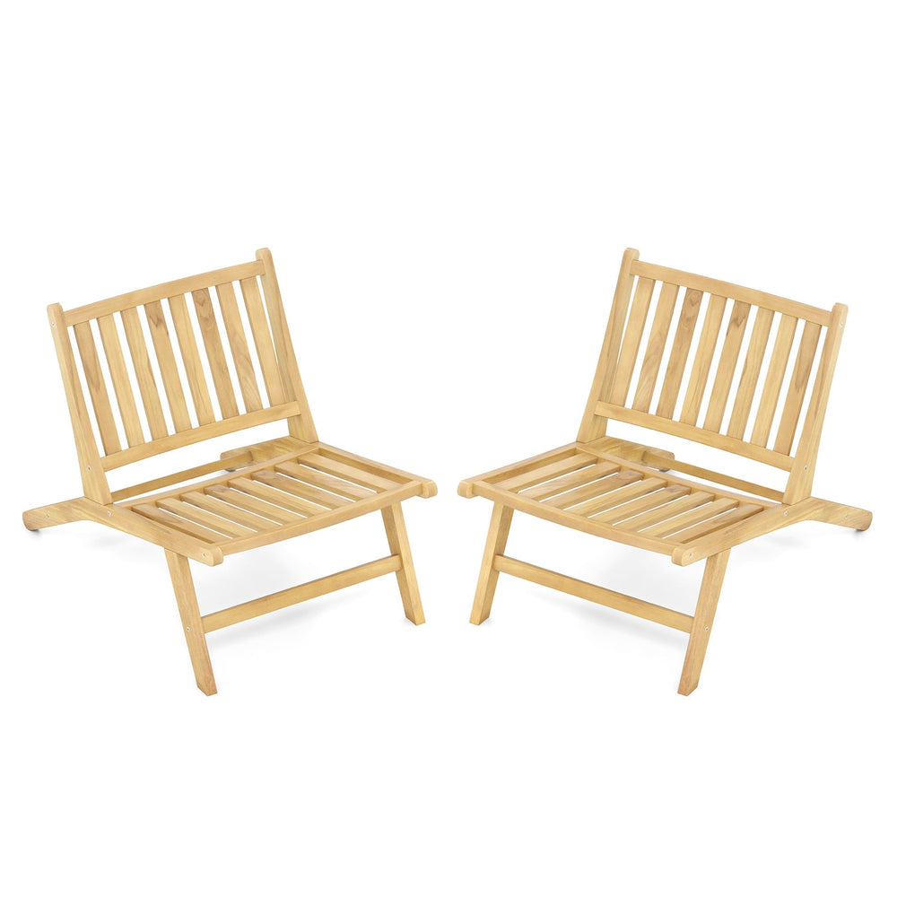 Teak Wood Outdoor Reclining Chair Natural Mid Century Accent Chair Set of 2