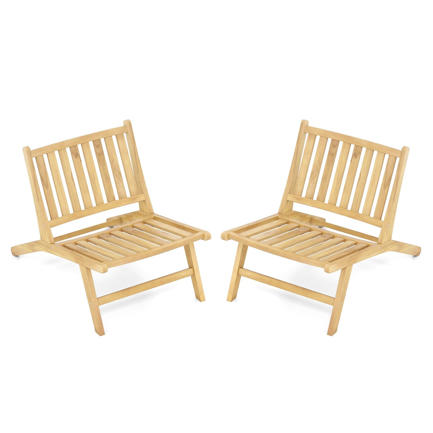 Teak Wood Outdoor Reclining Chair Natural Mid Century Accent Chair Set of 2