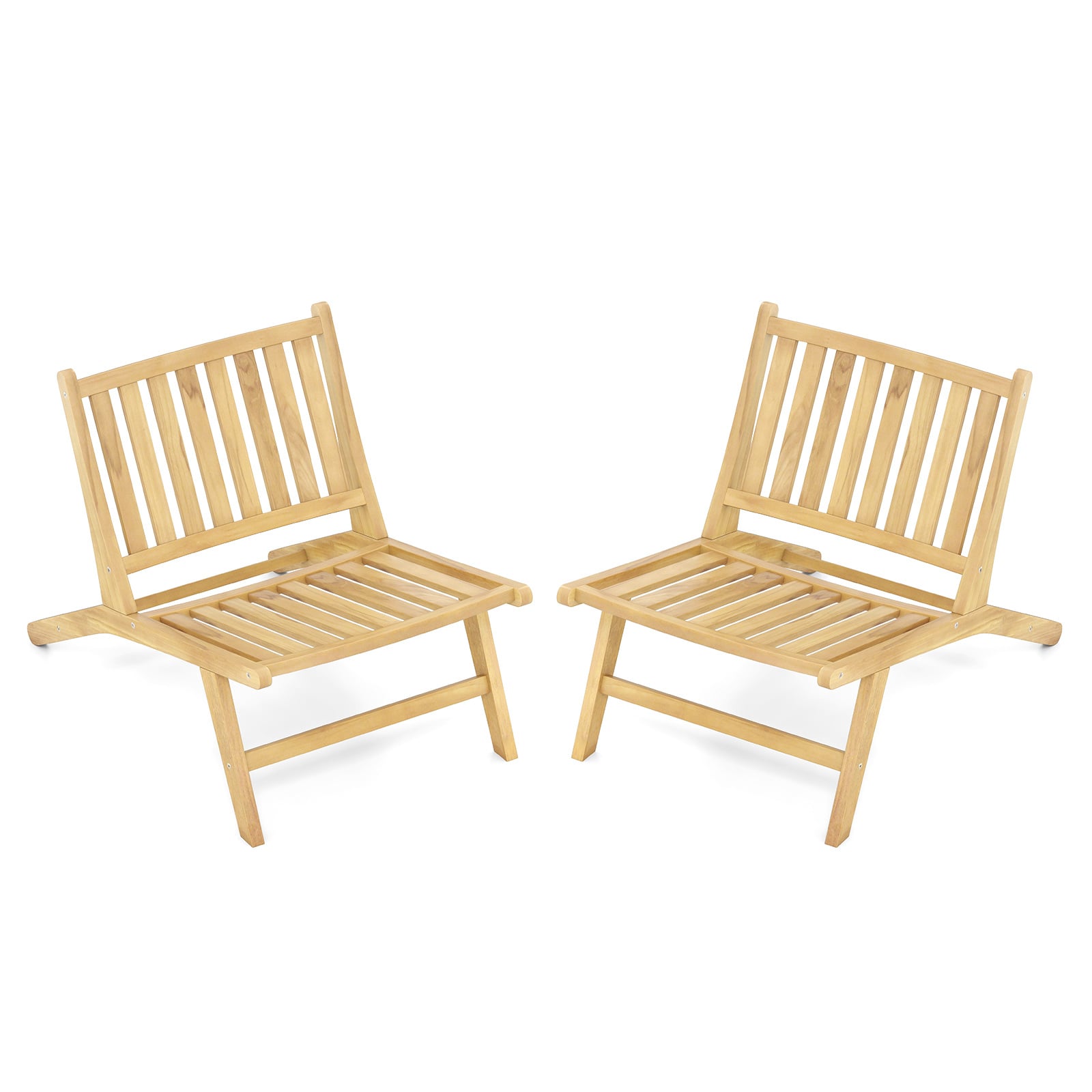 Teak Wood Outdoor Reclining Chair Natural Mid Century Accent Chair Set of 2
