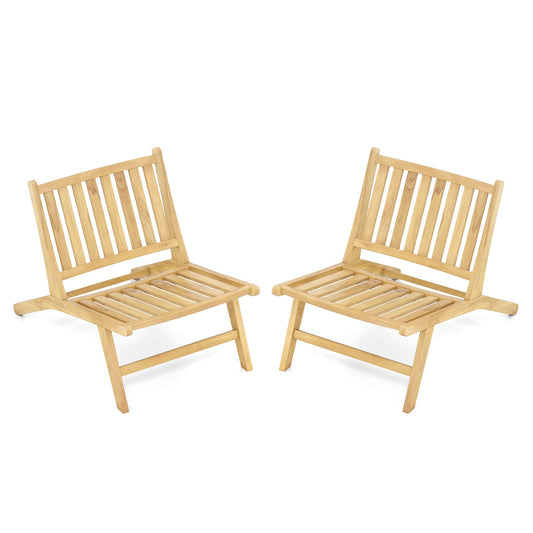 Teak Wood Outdoor Reclining Chair Natural Mid Century Accent Chair Set of 2
