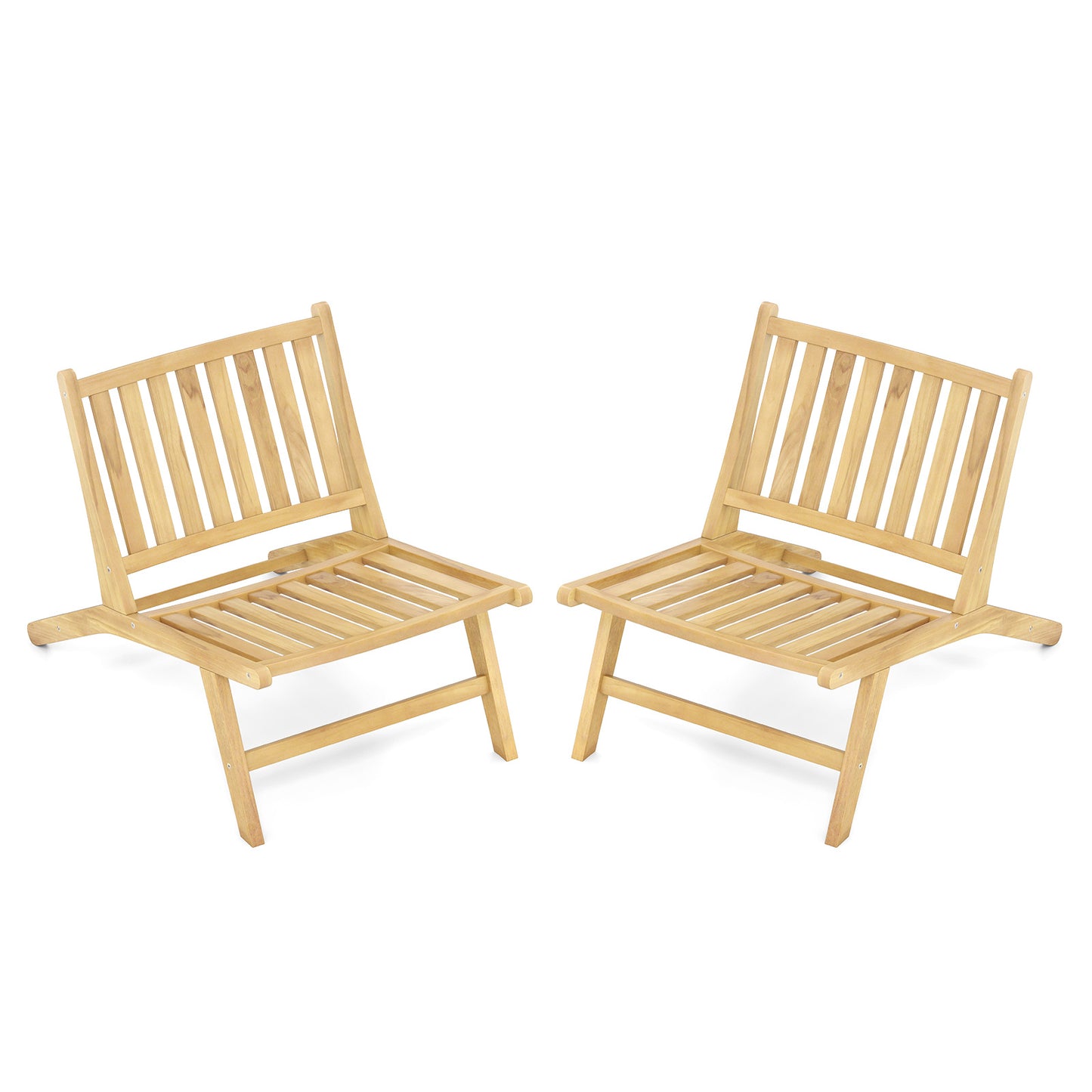 Teak Wood Outdoor Reclining Chair Natural Mid Century Accent Chair Set of 2