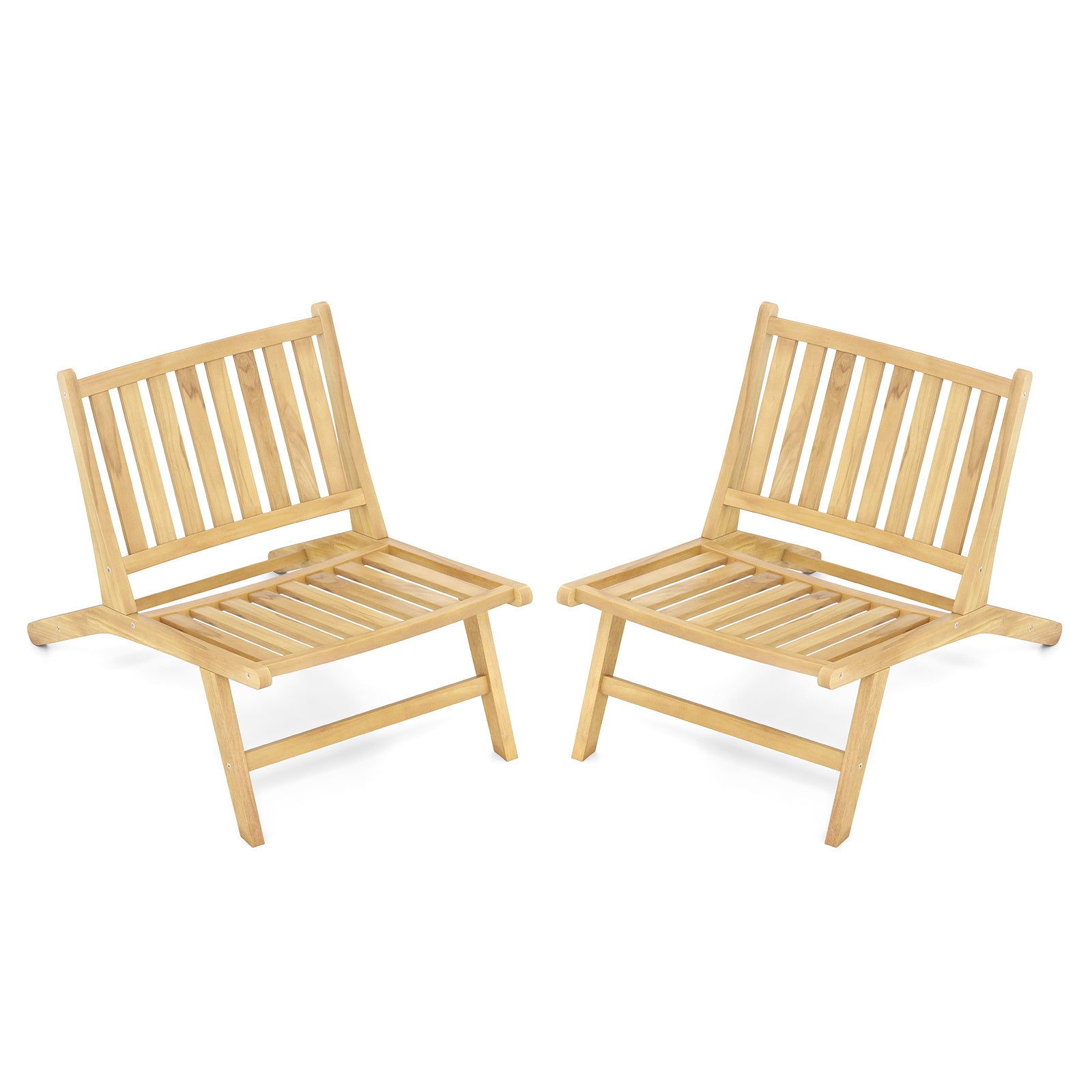 Teak Wood Outdoor Reclining Chair Natural Mid Century Accent Chair Set of 2