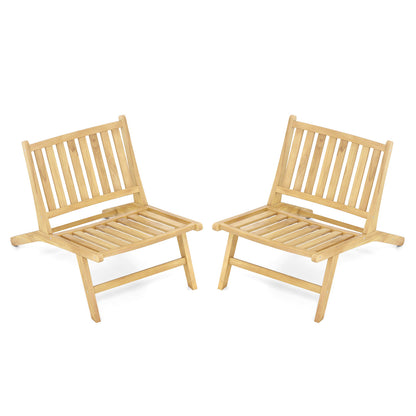 Teak Wood Outdoor Reclining Chair Natural Mid Century Accent Chair Set of 2