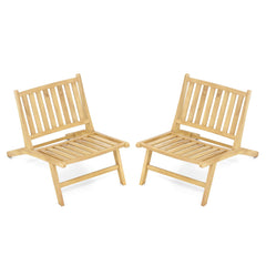 Teak Wood Outdoor Reclining Chair Natural Mid Century Accent Chair Set of 2