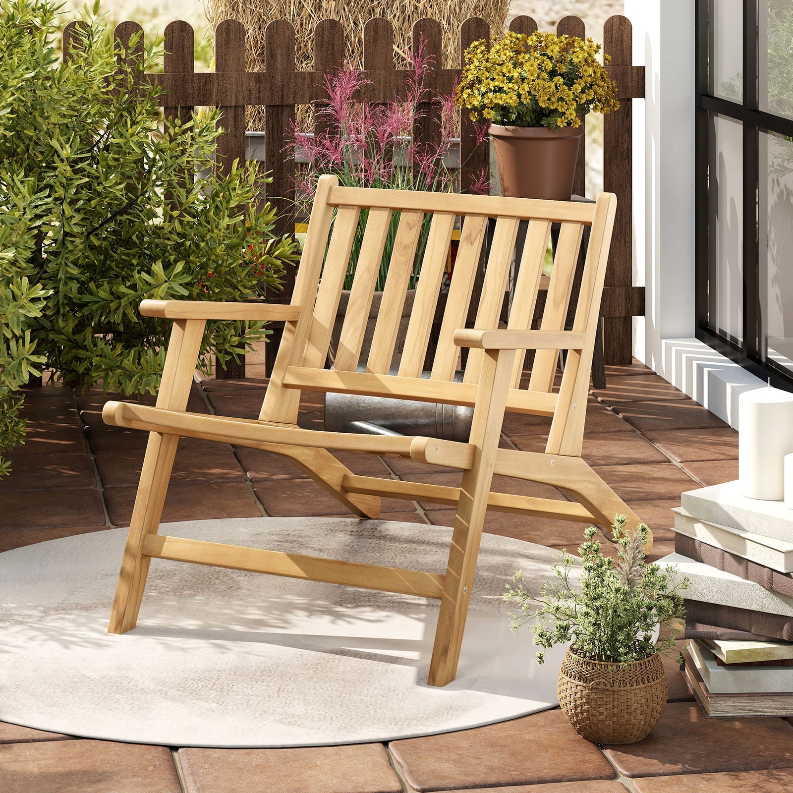 Teak Wood Outdoor Reclining Chair Natural Mid Century Accent Armchair