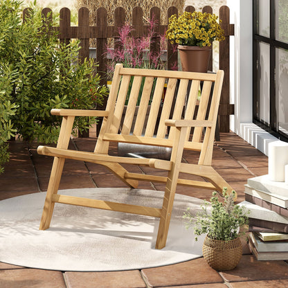 Teak Wood Outdoor Reclining Chair Natural Mid Century Accent Armchair