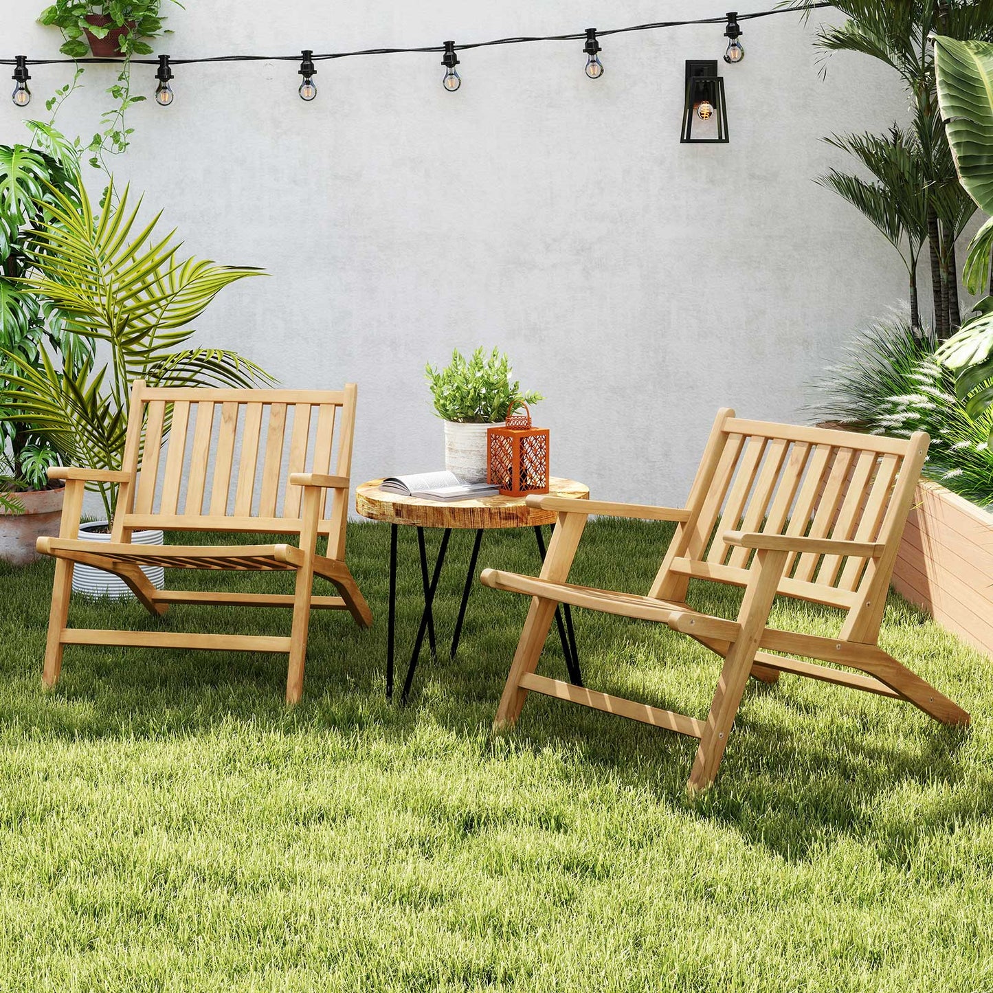 Teak Wood Outdoor Reclining Chair Natural Mid Century Accent Armchair