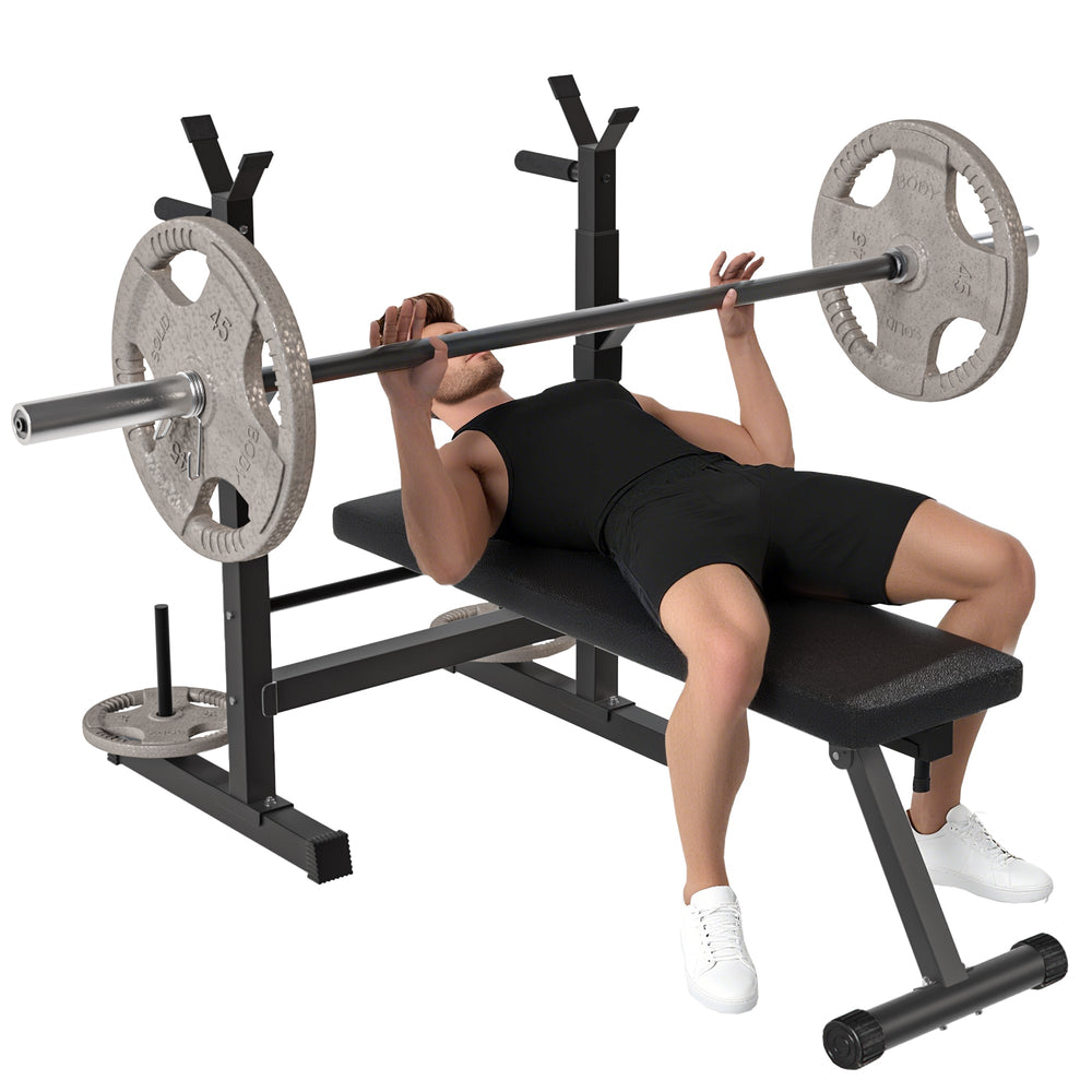 HOMCOM Adjustable Weight Bench, Foldable Bench, with Barbell Rack, Black
