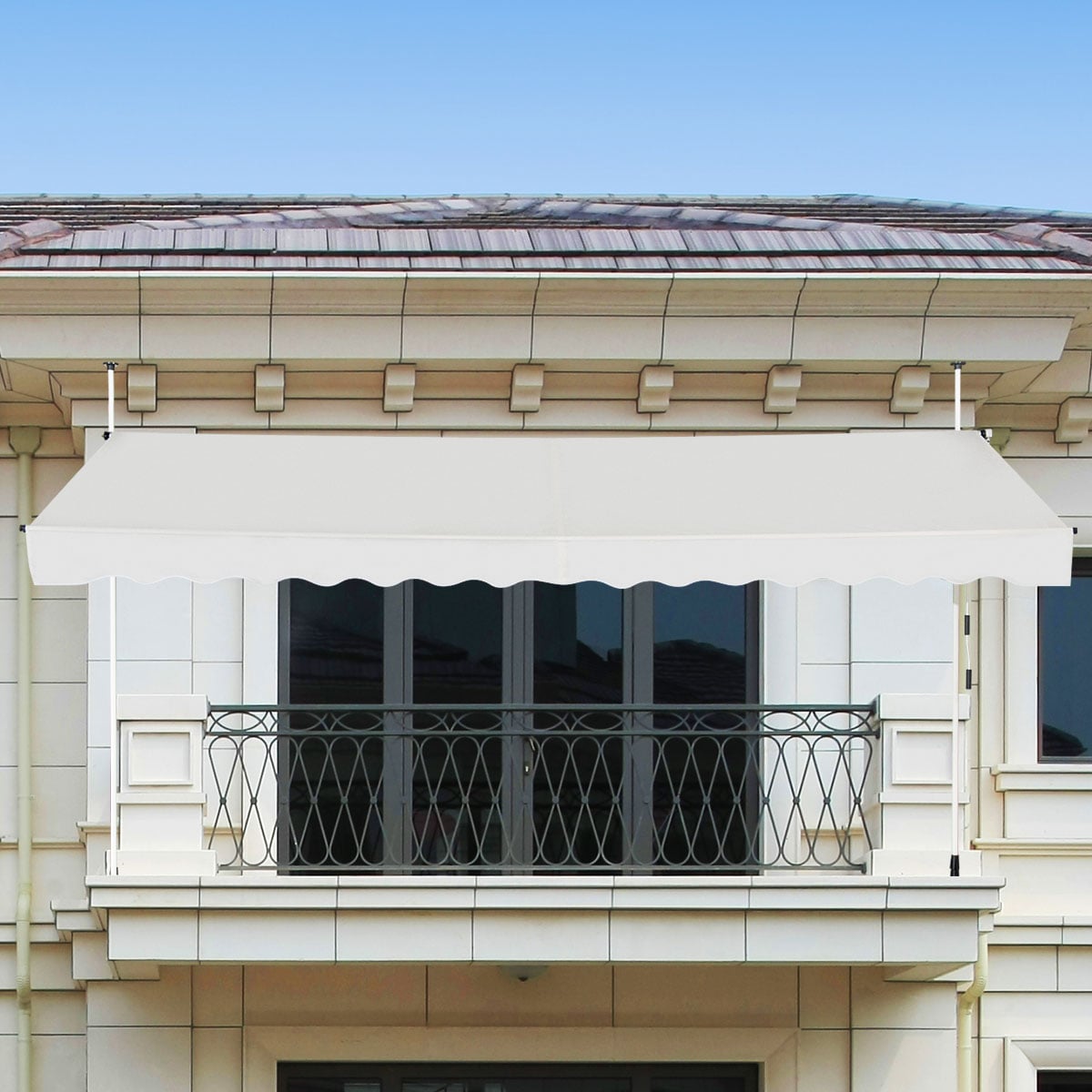 Telescopic Awning Sun Shade with Manual Crank Handle-Beige