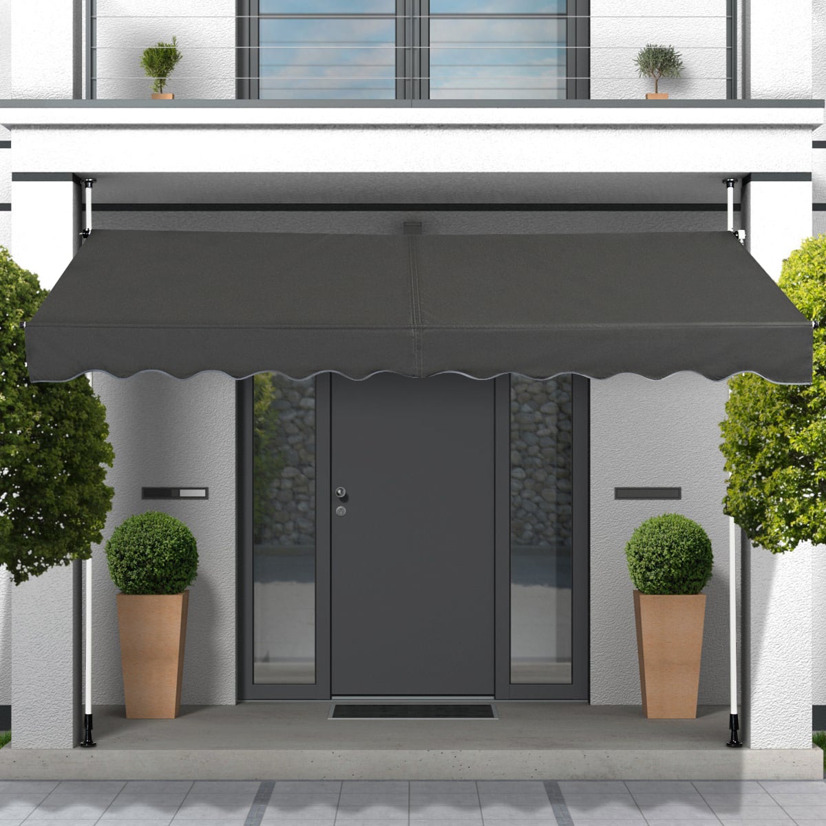 Telescopic Awning Sun Shade Retractable Canopy Sun Shelter for Window Balcony Garden-Grey