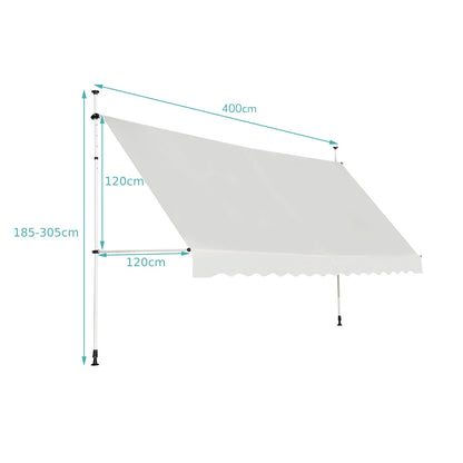 Telescopic Awning Sun Shade with Manual Crank Handle-Beige