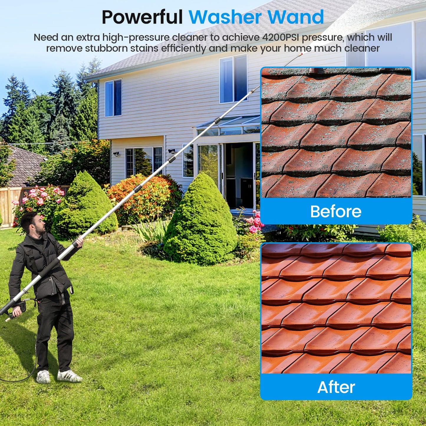 Telescoping Wand for Pressure Washers with 5 Spray Nozzles