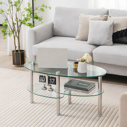 3-tier Tempered Glass Coffee Table wIth Steel Frame-Transparent