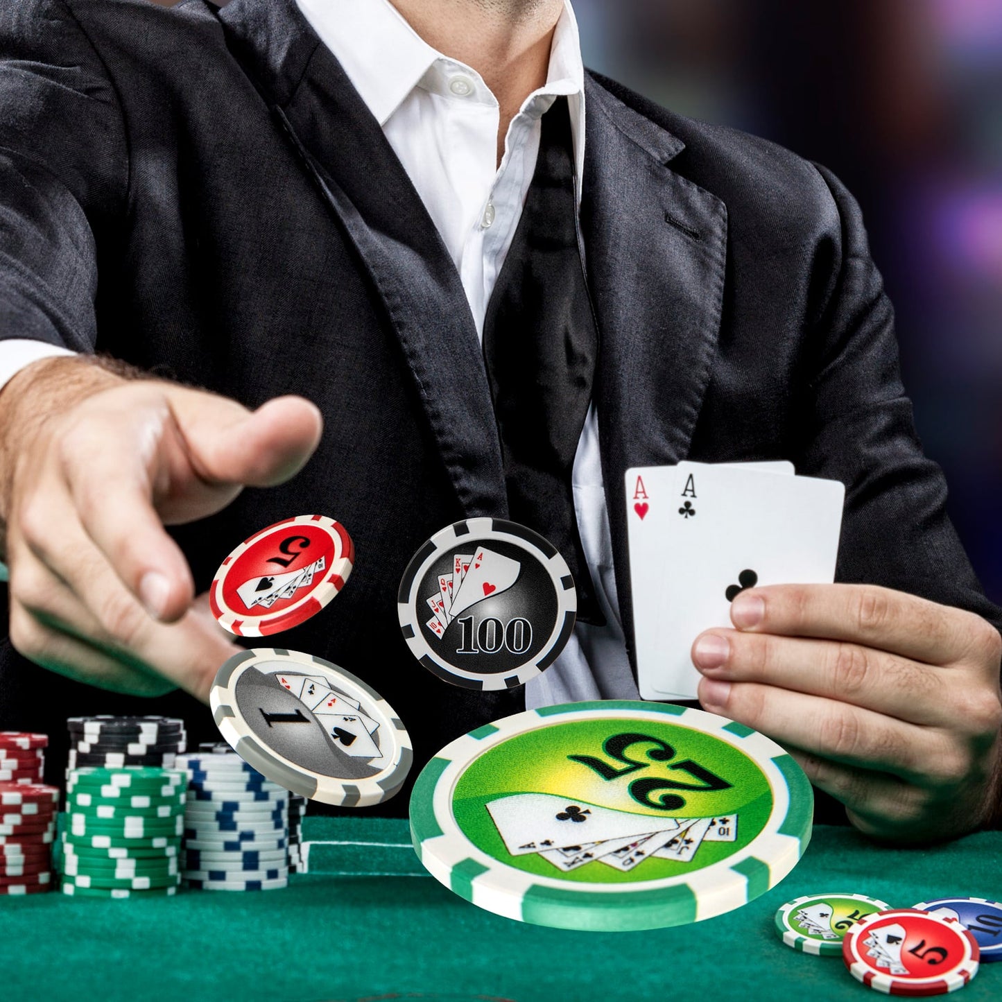 Texas Holdem Poker Chip Set Casino Poker Chips with 300 Pieces Chips-Black