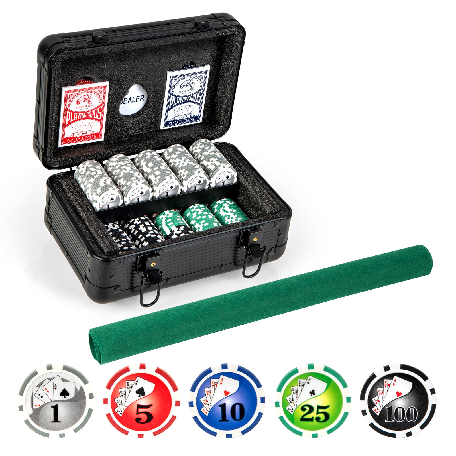 Texas Holdem Poker Chip Set Casino Poker Chips with 300 Pieces Chips-Black