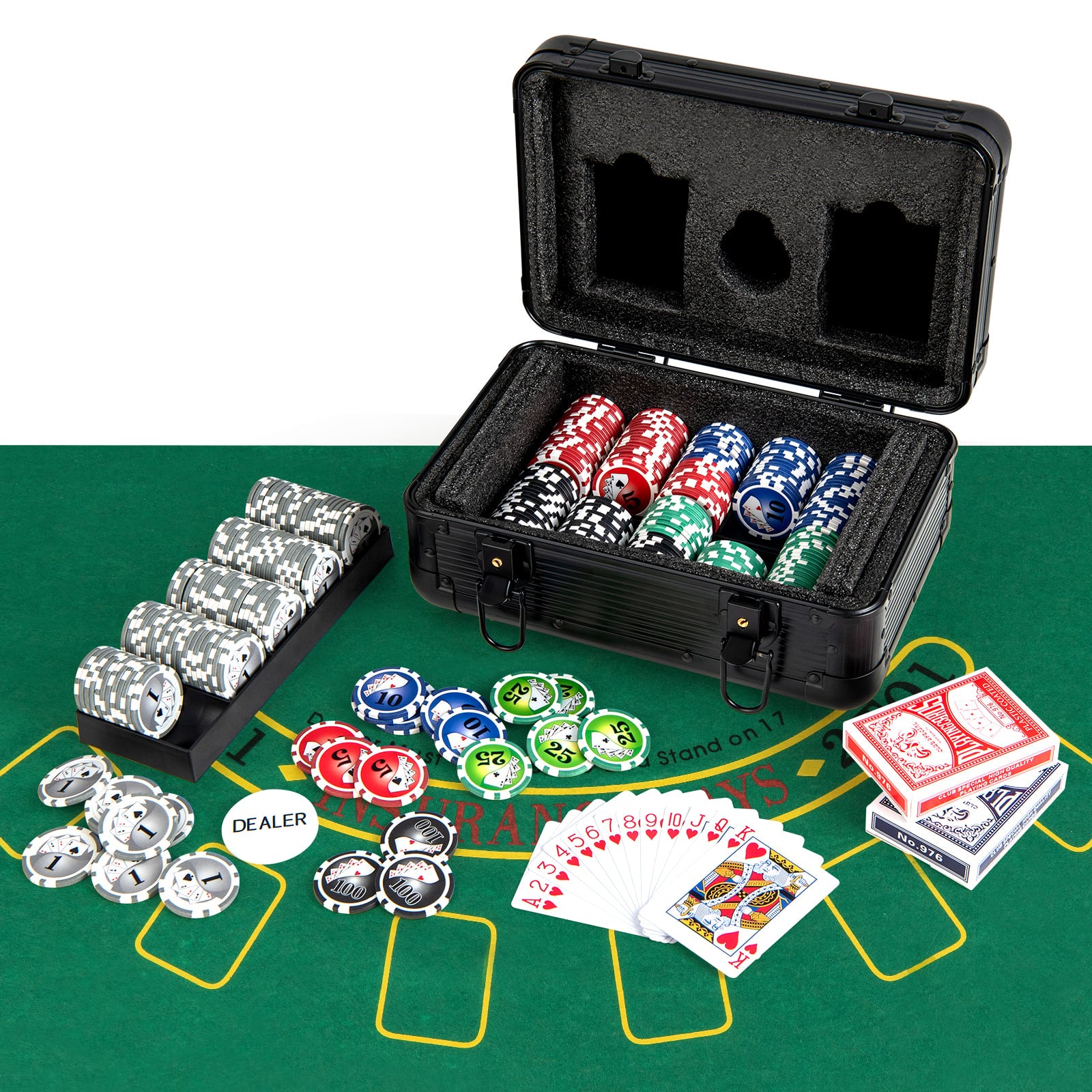 Texas Holdem Poker Chip Set Casino Poker Chips with 300 Pieces Chips-Black