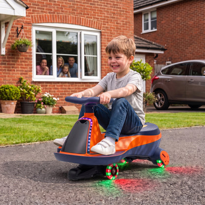 AIYAPLAY 12V Electric Wiggle Car, 2-In-1 Kids Ride On Toy with 2 Speeds, Soft Start, PU Wheels, RGB Lights, Up to 60 kg, Orange