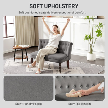 HOMCOM Velvet 2 Seater Sofa, Button Tufted Wingback Loveseat with Rubber Wood Legs for Living Room, Bedroom, Charcoal Grey