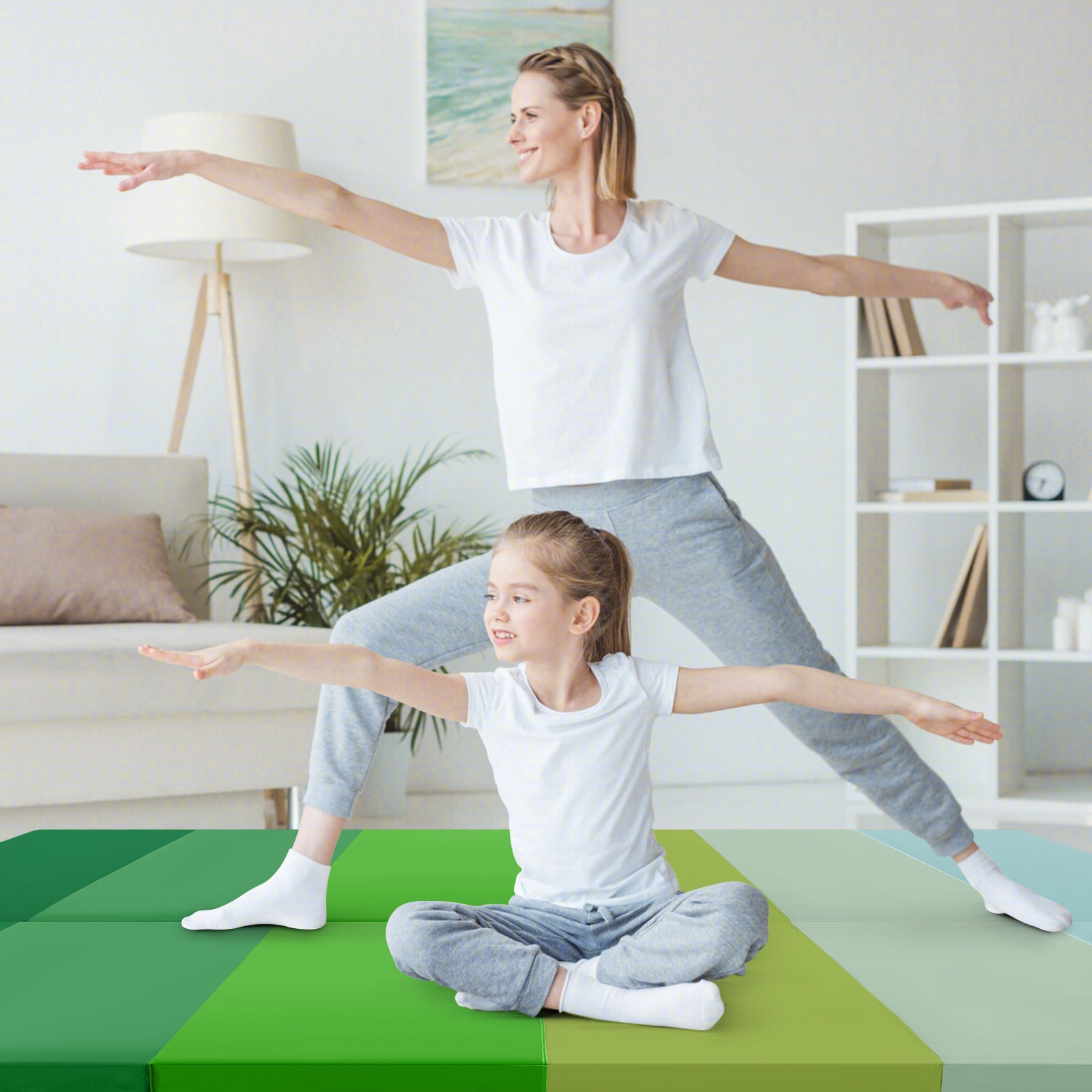 Gymnastics Mat Tri-Fold Thick Tumbling Mat with Hook and Loop Fasteners-Green