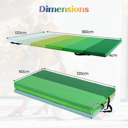 Gymnastics Mat Tri-Fold Thick Tumbling Mat with Hook and Loop Fasteners-Green