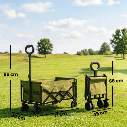 Outsunny 60L Foldable Festival Trolley on Wheels, Collapsible Wagon Cart with Drop-Down Tailgate, Adjustable Handle, Green