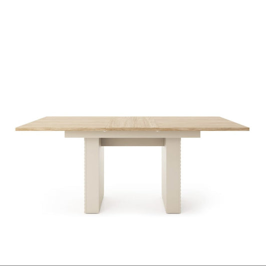 Wooden table with white base on a white background