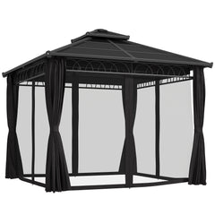 Outsunny 3 x 3 (m) Outdoor Polycarbonate Gazebo, DoubleÂ Roof Hard Top Gazebo withÂ Galvanised Steel Frame, NettingsÂ &Â Curtains for Garden, Lawn, Patio and Deck, Dark Grey