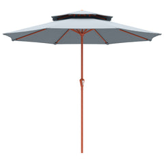 Outsunny 2.7 m Garden Parasol with Double Top Outdoor Market Table Umbrella with Crank System, Light Grey