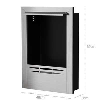 HOMCOM Stainless Steel Ethanol Fireplace Insert, Bioethanol Fire, Indoor Ethanol Burner with 0.9 Litres Volume, Cover Lid, Burns for Up to 3.3 Hours, 48 x 59 cm, Silver