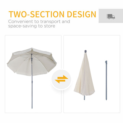 Outsunny 2.2m Beach Umbrella, Portable Parasol with Tilting Function, Outdoor Sunshade Shelter with 8 Ribs for Garden, Pool and Patio, Cream White