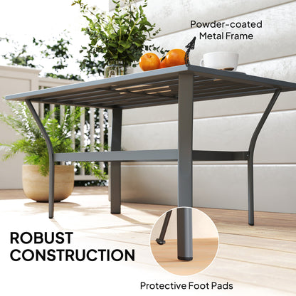 Outsunny Metal Garden Coffee Table, Rectangular Outdoor Side Table with Slatted Tabletop, Foot Pads for Outside, Garden, Balcony, Porch, 91.5 x 55 x 45cm, Dark Grey