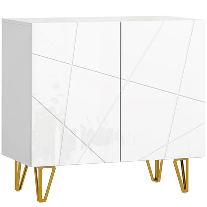 HOMCOM Modern Luxe High Gloss Sideboard, with Hairpin Legs - White