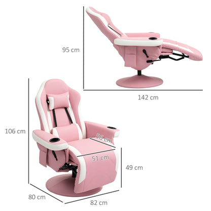 HOMCOM Manual Recliner Armchair PU Leather Lounge Chair w Adjustable Leg Rest, 135Â° Reclining Function, 360Â° Swivel, Pink