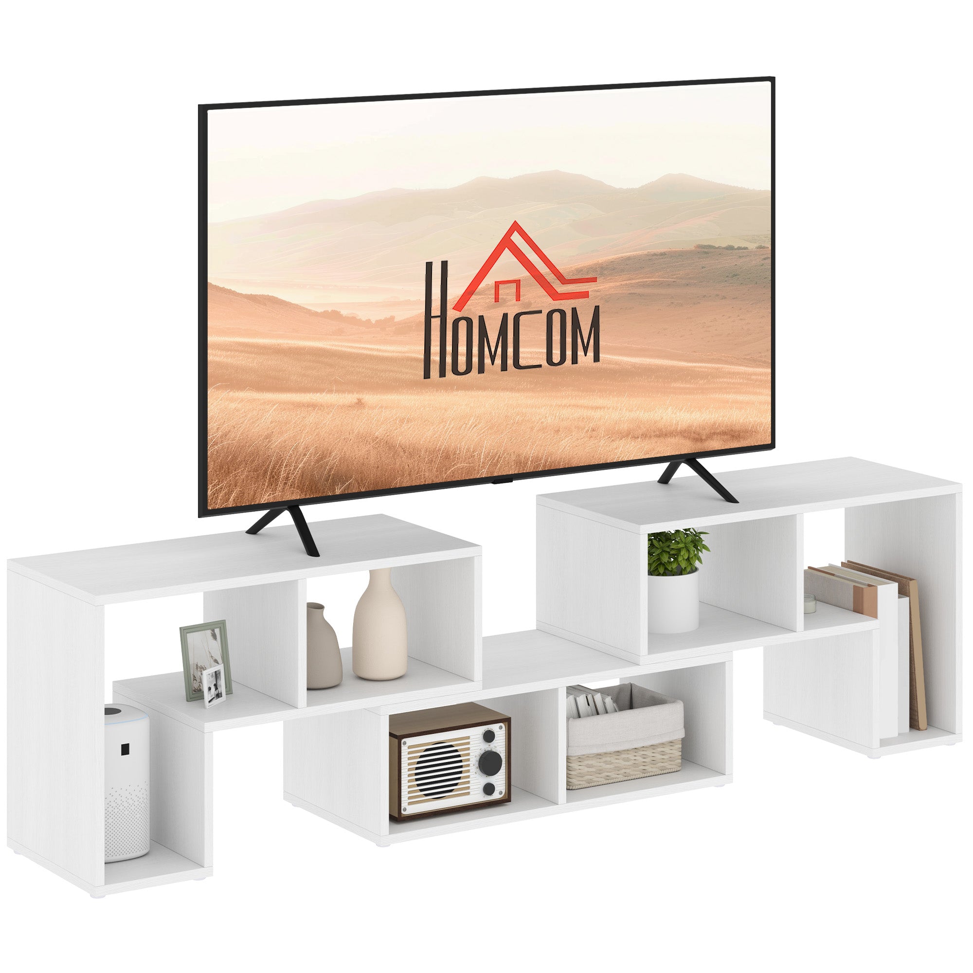 HOMCOM Three-Block Modular TV Stand - White Wood-Effect – Furniture Gold