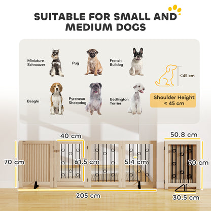 PawHut 4 Panel Freestanding Pet Gate, Indoor Dog Barrier with Lockable Door, Support Feet, 360Â° Flexible Hinges, Oak