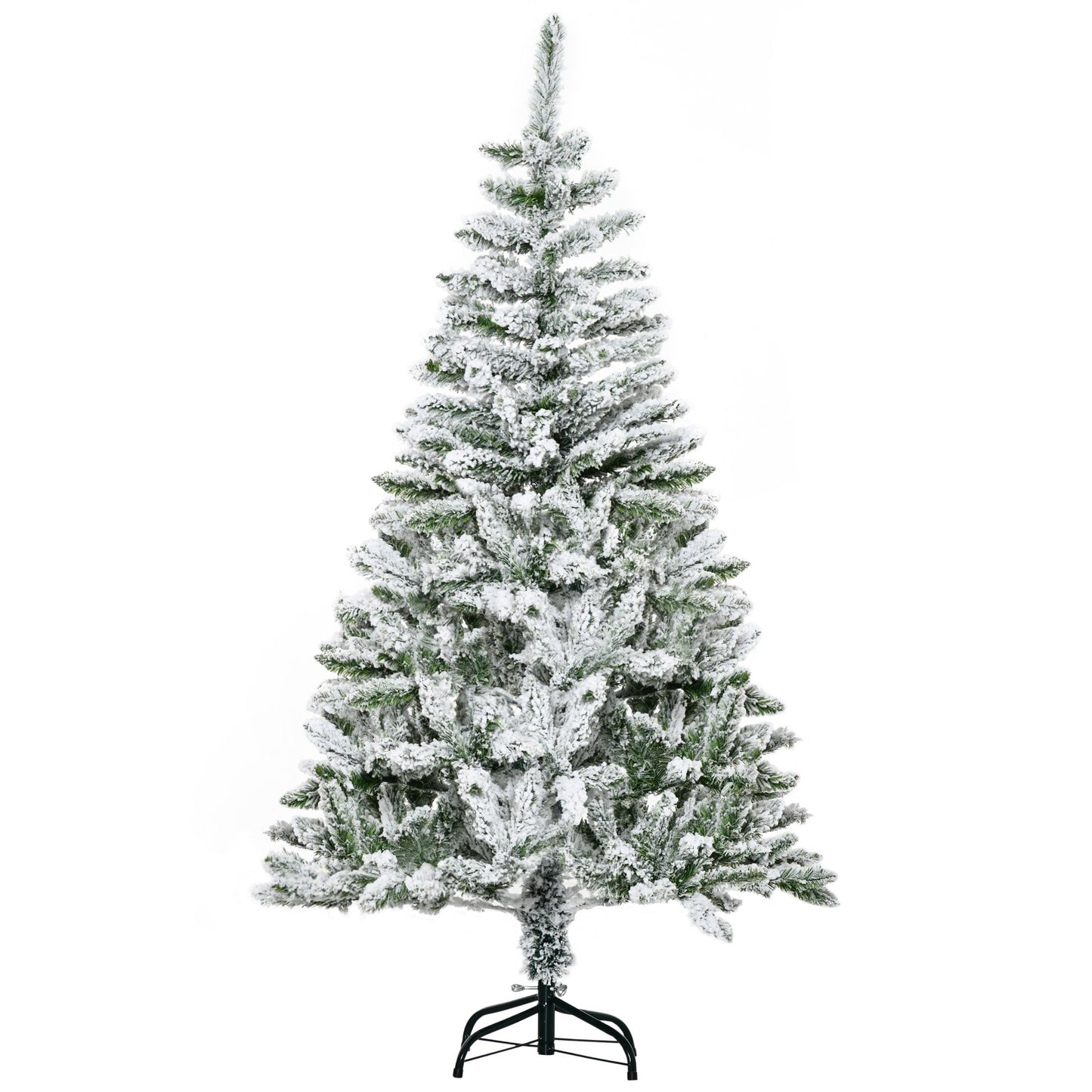 HOMCOM 5 Ft Snow Flocked Artificial Christmas Tree Xmas Pine Tree with Realistic Branches, Auto Open and Steel Base, Green