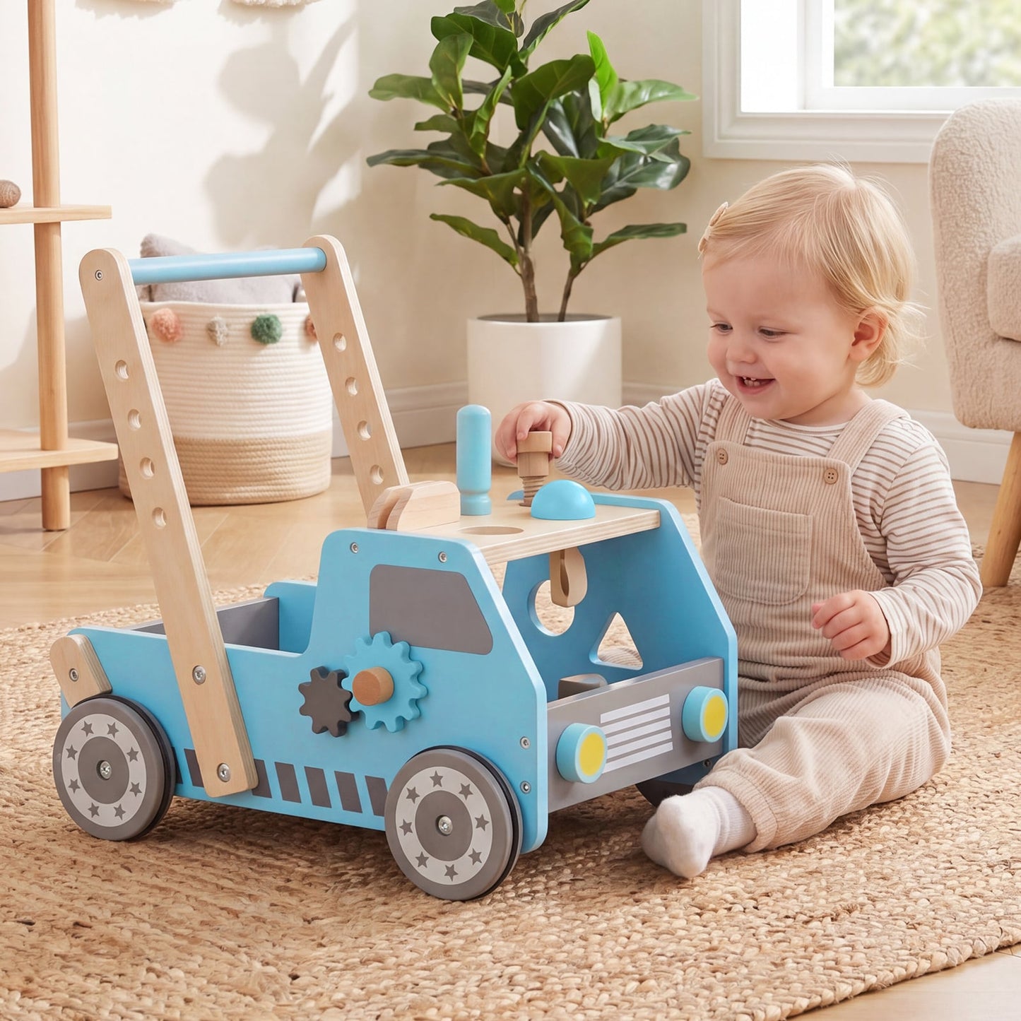 Toddler Push Walker with Adjustable Speed and Bottom Storage-Blue