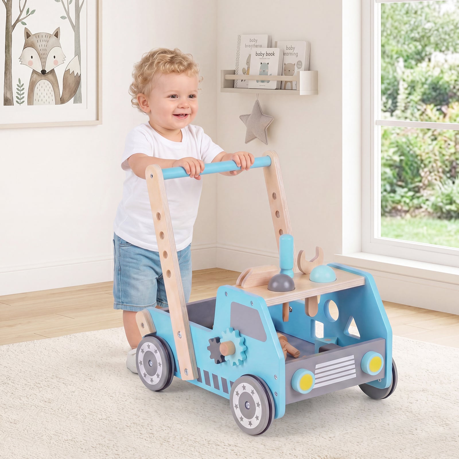 Toddler Push Walker with Adjustable Speed and Bottom Storage-Blue