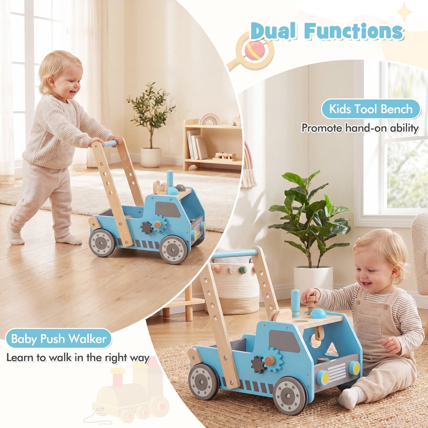 Toddler Push Walker with Adjustable Speed and Bottom Storage-Blue