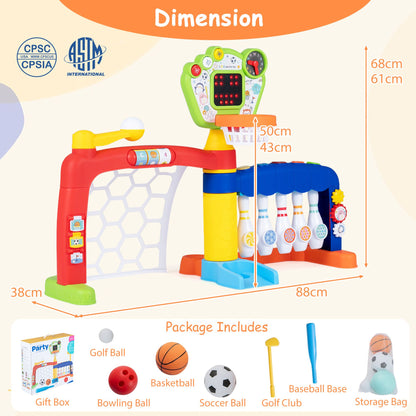 Toddler Sports Toy Kids Activity Center 5 in 1 with Adjustable Basketball Hoop-Multi-color
