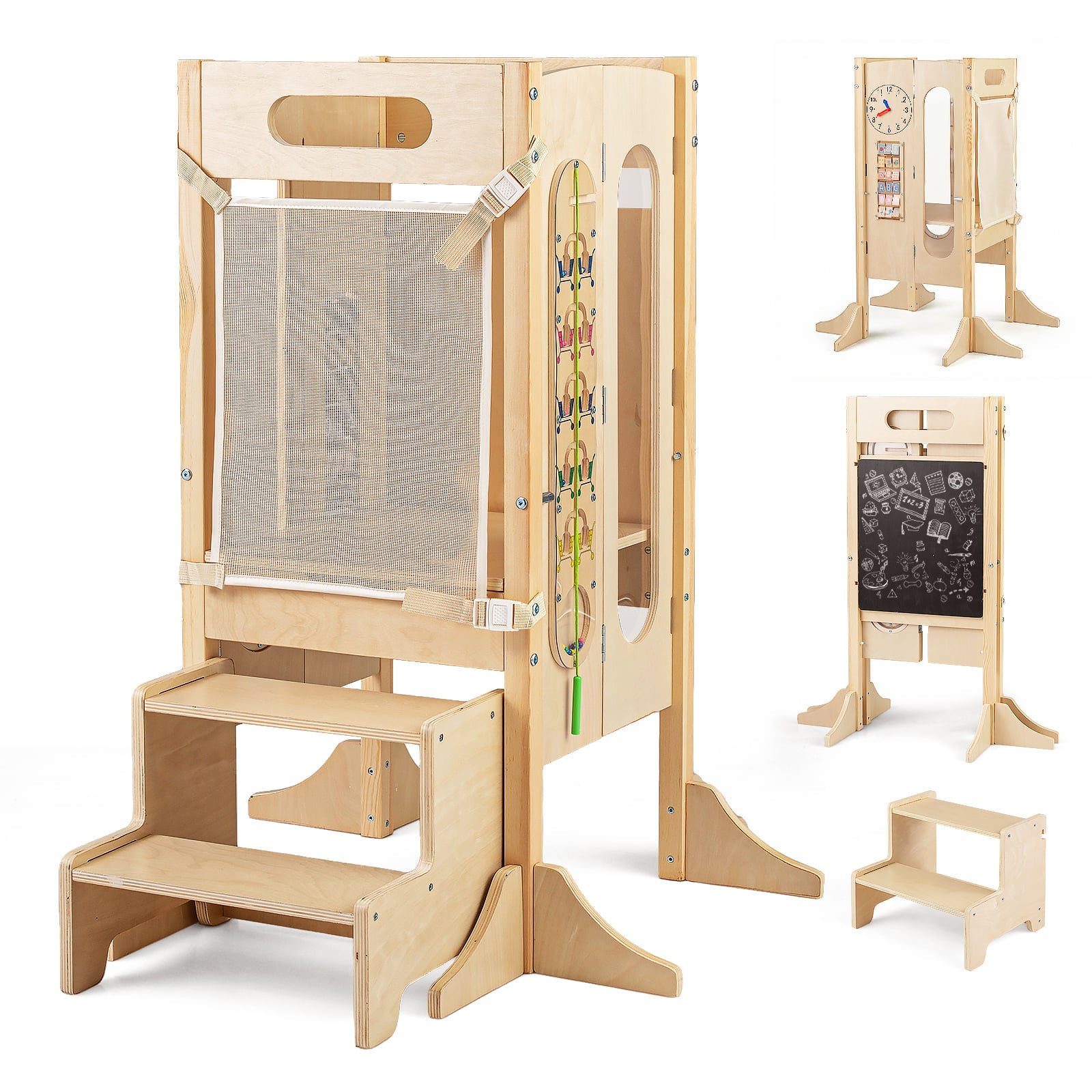 Toddler Step Stool Foldable Standing Tower with Anti-tip Feet