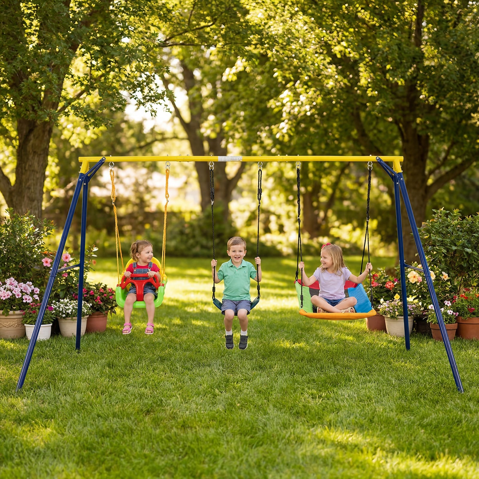 Toddler Swing Set Heavy Duty Metal Swing Frame with Adjustable Belt Swing