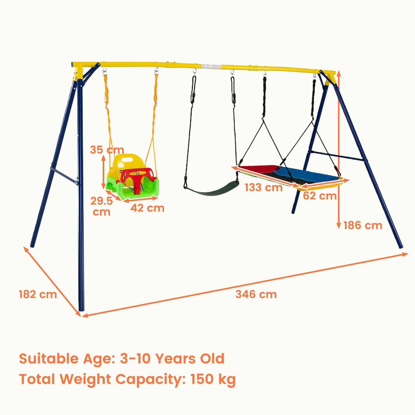 Toddler Swing Set Heavy Duty Metal Swing Frame with Adjustable Belt Swing
