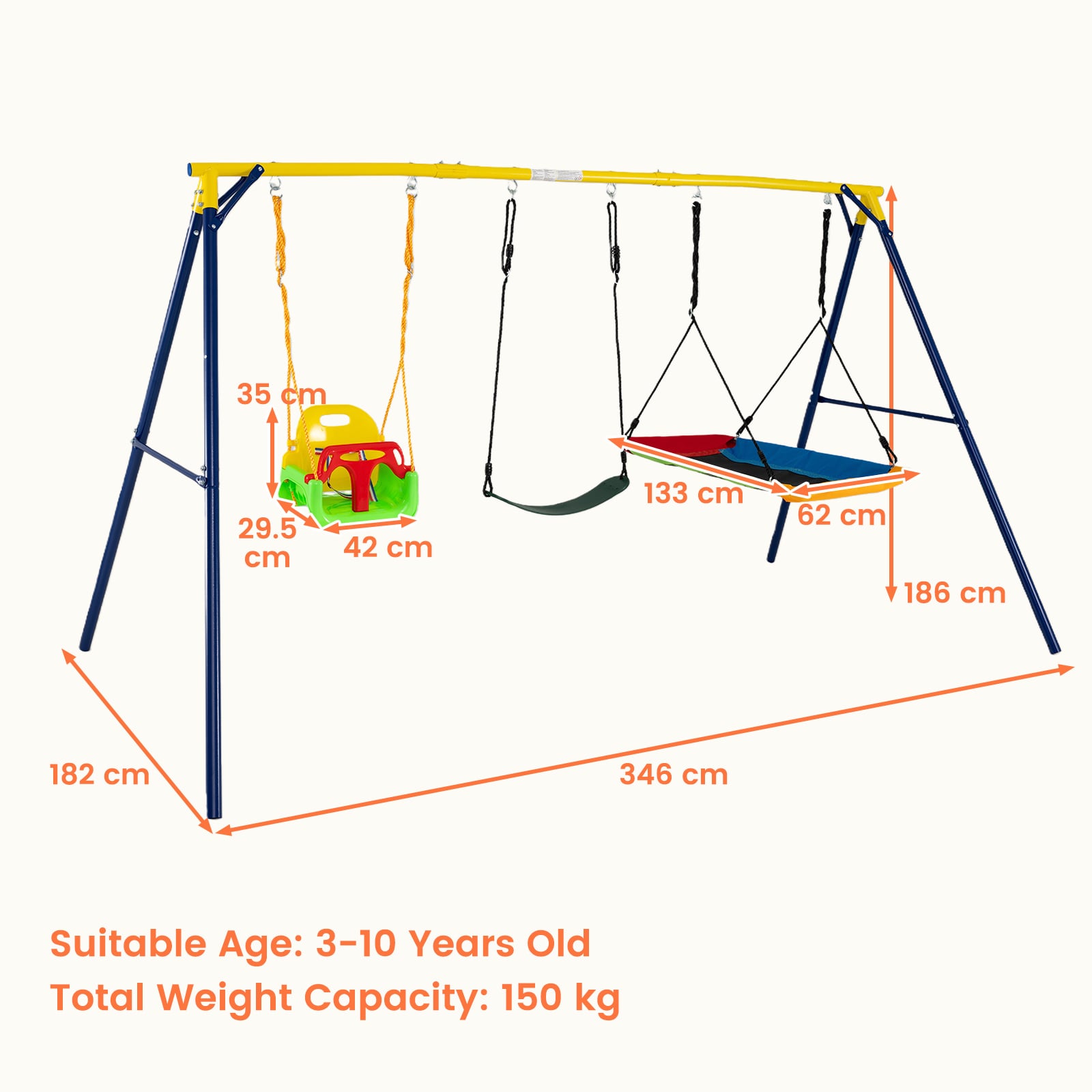 Toddler Swing Set Heavy Duty Metal Swing Frame with Adjustable Belt Swing