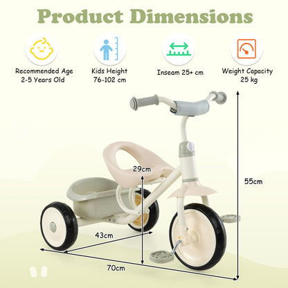 Toddler Tricycle with Removable Rear Storage Basket for Boys and Girls 2-5 Years Old-Green