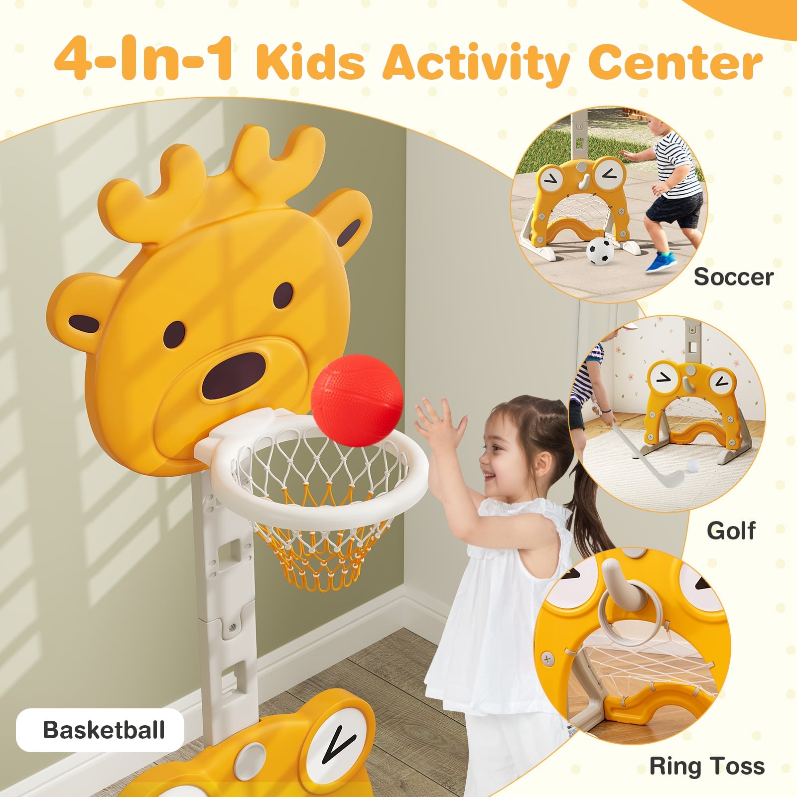 Toddler Basketball Hoop 4-in-1 Kids Indoor or Outdoor Activity Center