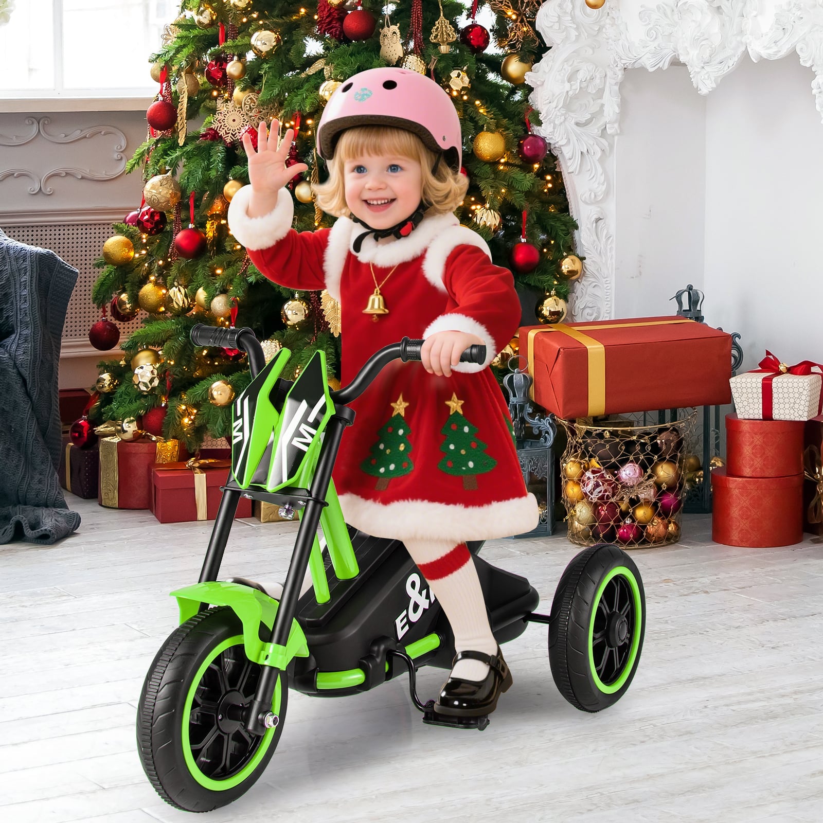3-Wheel Toddler Bike with Foot Pedals and Steering Handlebars-Green