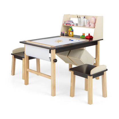Kids Chairs Set with 2 Storage Bins and Paper Roll-Coffee